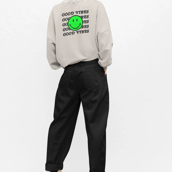 Good Vibes Neon Green Smiley Face Sweatshirt - Picture 10 of 12